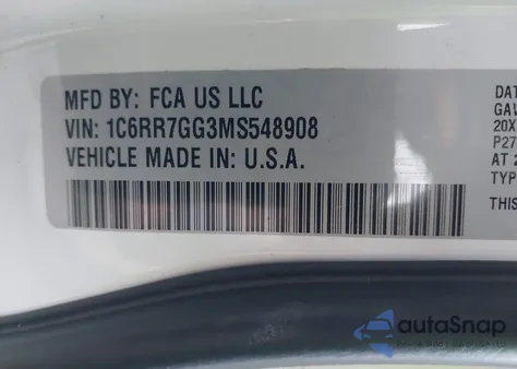 2021 Ram 1500 Classic Warlock 4X4 6'4 Box z USA, uszkodzony, nr VIN 1C6RR7GG3MS548908